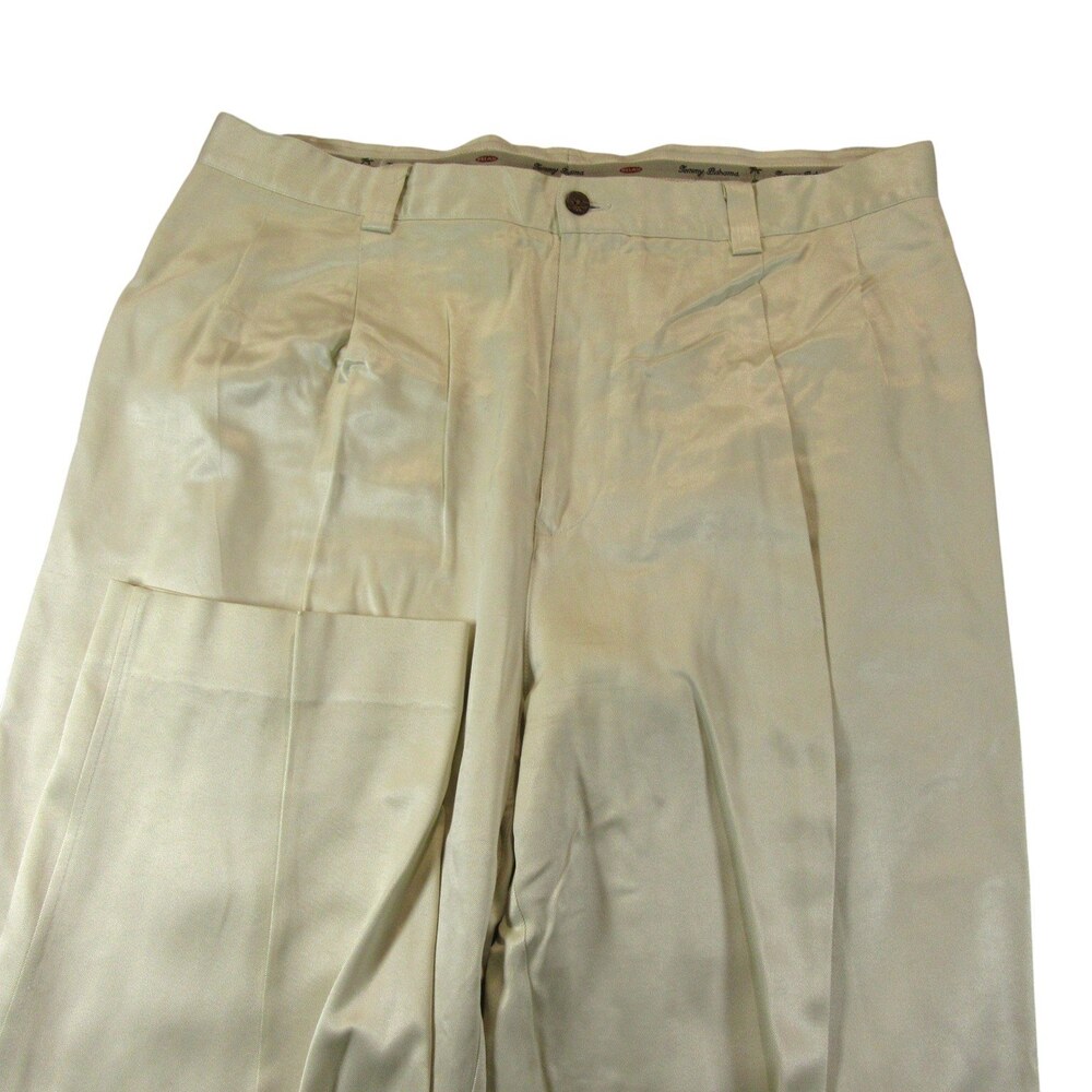 Tommy Bahama Mens Chino Pants 36 x 30‎ Ivory Shiny Silk Pleated Pocket Straight